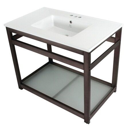 Fauceture VWP3722W4B5 37-Inch Ceramic Console Sink (4-Inch, 3-Hole), White/Oil Rubbed Bronze VWP3722W4B5